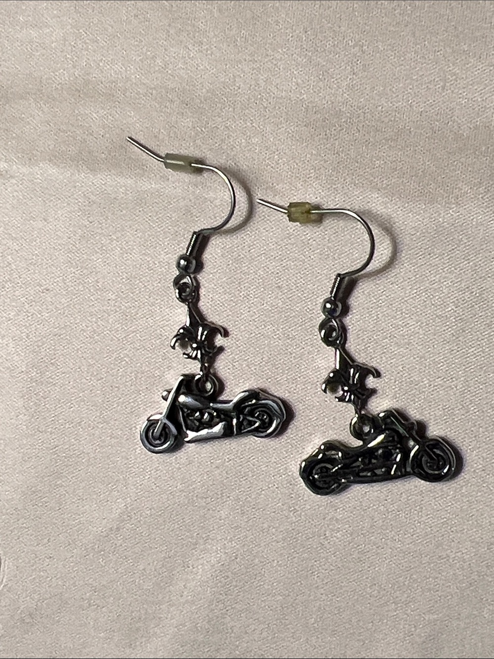 Silver Motorcycle Dangle Earrings - Classic Biker Style